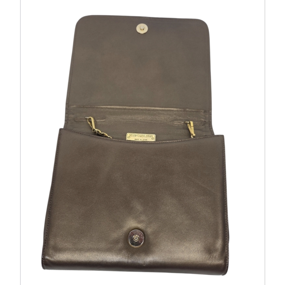 Stuart Weitzman Vintage Bronze Metallic Crossbody Envelope Clutch - Picture 14 of 14